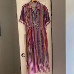 SALONI Colorful Checkered Midi Dress